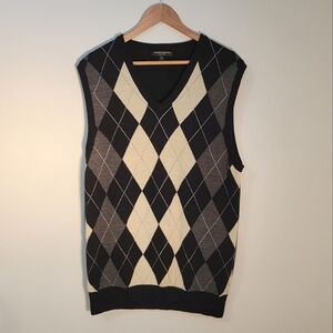 vintage wool Express sweater vest argyle black grey oversized v-neck golf polo